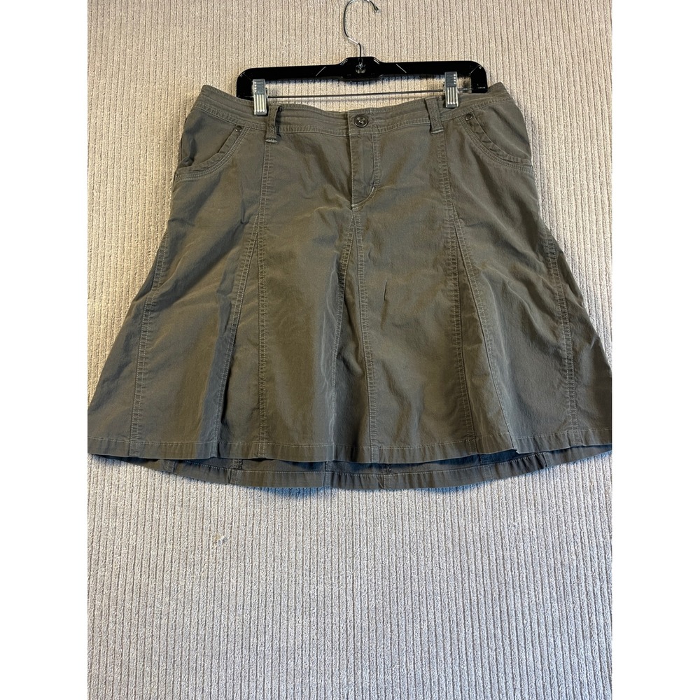 Kuhl Skirt Womens 12 Gray Olive A-Line Utility Hiking Y2K Outdoor Cotton Nylon